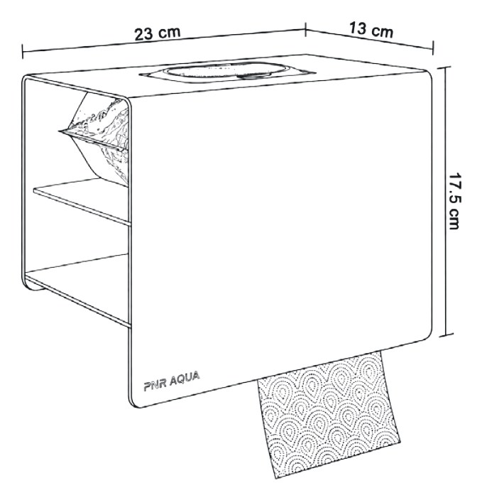 NB 002 teknik çizimi ve ölçüleri (23 × 17,5 × 13 cm)