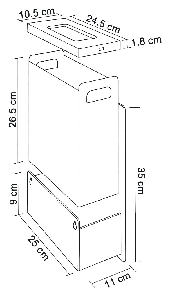 NB 011 teknik çizimi ve ölçüleri (25 × 35 × 11 cm)