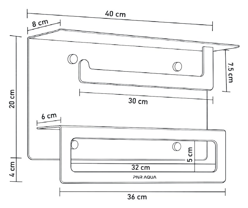 NB 012 teknik çizimi ve ölçüleri (36 × 20 × 8 cm)